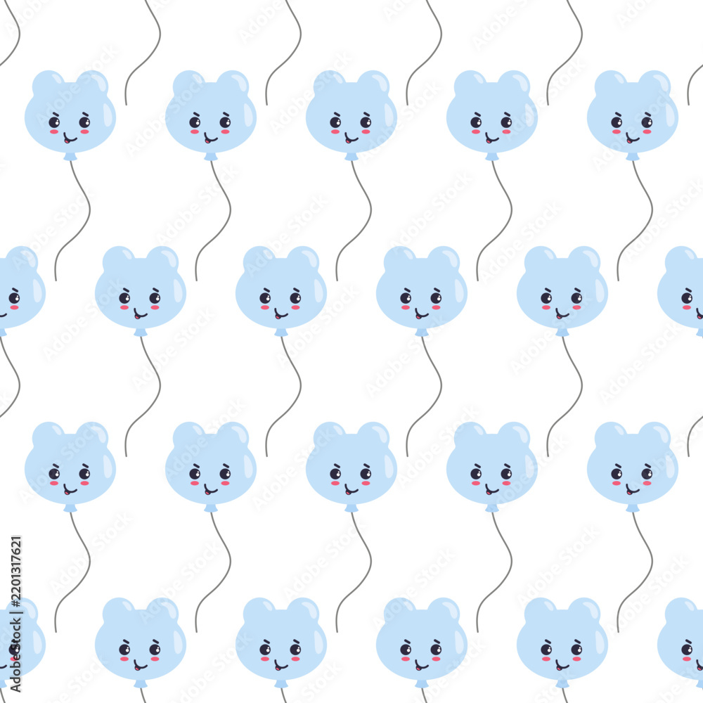 Obraz premium Seamless pattern with cute pastel kawaii balloons, perfect for nursery decor, party supplies, kids' textiles and gift wrapping design.