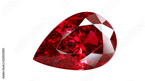 Fotografie Pear shaped faceted red ruby gemstone with brilliant cut