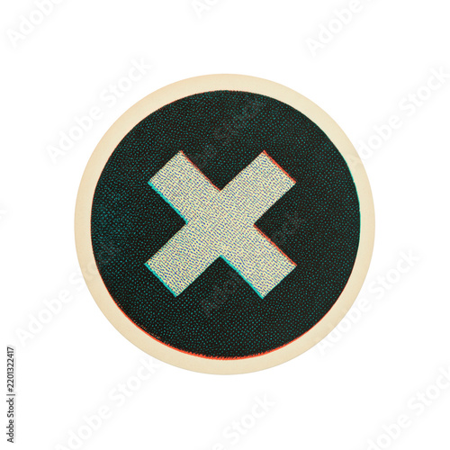 Halftone multiplication sign with die-cut sticker border isolated on a transparent background