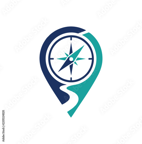 Professional modern compass location pin road travel logo design template