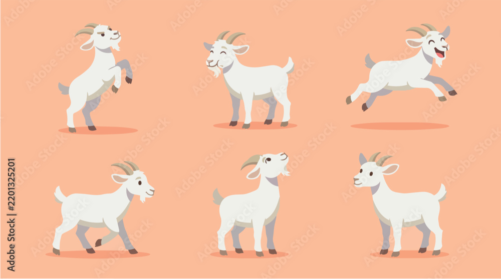 Fototapeta premium Flat Set Collection of Goat Characters in Playful Poses