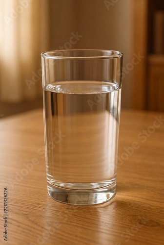 Clear Glass of Pure Drinking Water Standing on Wooden Table Indoors