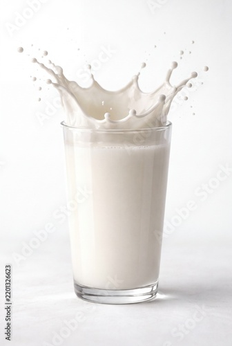 Fresh Milk Splashing Out of Glass Tumbler Isolated on White Background