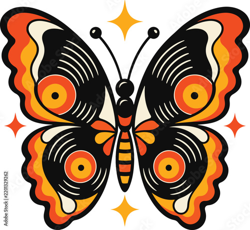 Retro Vinyl Record Butterfly Vector Illustration