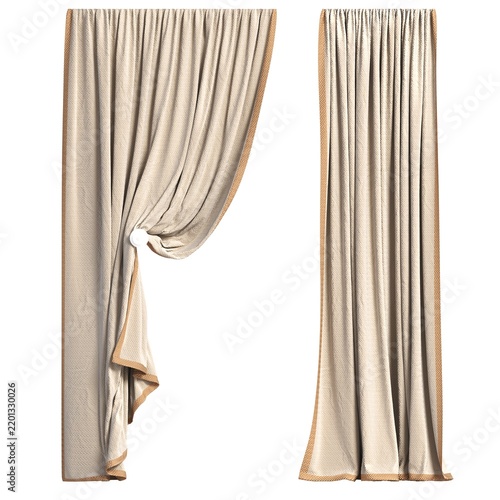 curtain isolated on white background, interior decorations, 3D illustration, cg render