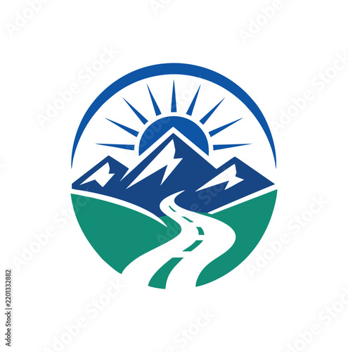 Professional modern mountain road sunrise landscape travel agency logo template