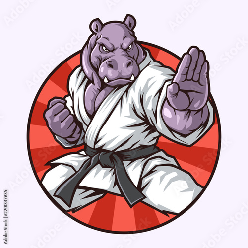 Hippo Karateka Mascot Vector Character