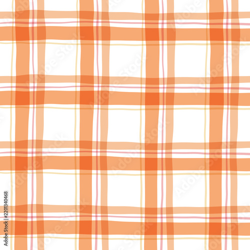 Orange and white plaid pattern with hand drawn brush stroke texture