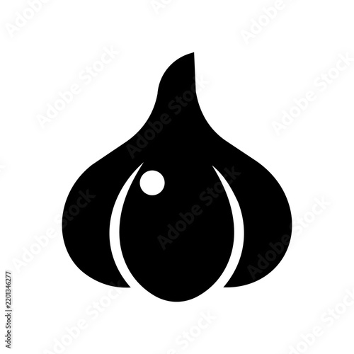 Bulbous Garlic Bulb Icon with Segmented Cloves and Curved Stem