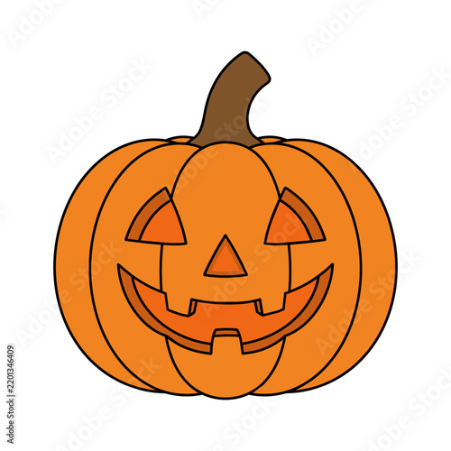 Cute Halloween jack-o-lantern pumpkin isolated on a white background, cartoon illustration.