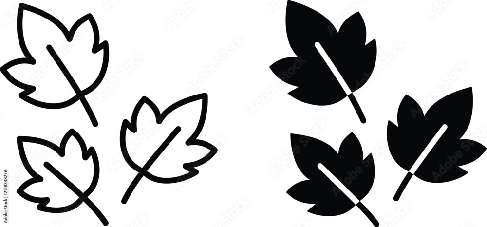 Fototapeta premium Two sets of hand drawn leaves in light and dark outline styles