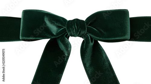 Dark emerald green velvet ribbon tied in a decorative bow