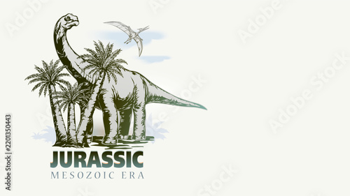 Paleontology. Jurassic period educational header.  Vector illustration
