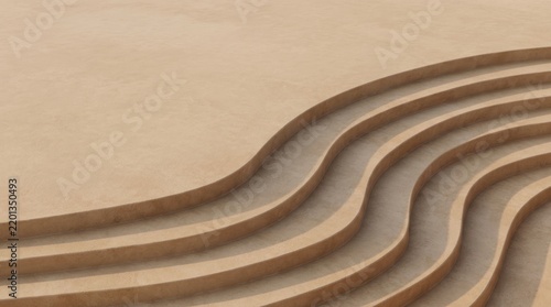 Warm sand abstract background with curved layered terraces and copy space