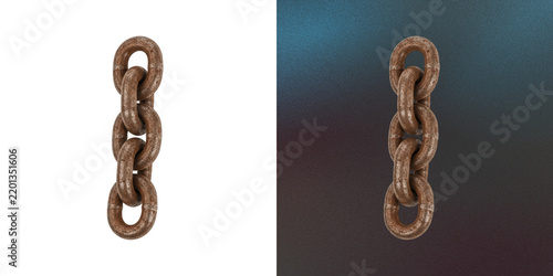 Vertical iron chain section with rusted links for heavy duty hardware fix.
