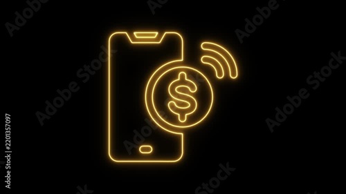 Glowing Neon Online Banking Animation for Finance on Black Background