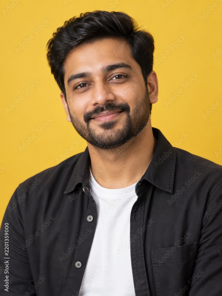 Fototapeta premium Smiling man portrait on yellow background