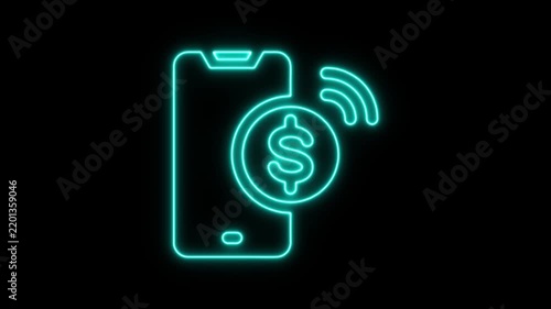 Glowing Neon Online Banking Animation for Finance on Black Background