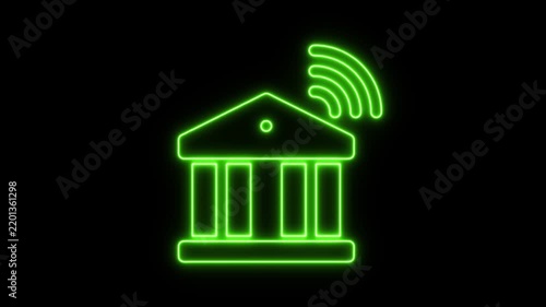 Glowing Neon Online Banking Animation for Finance on Black Background