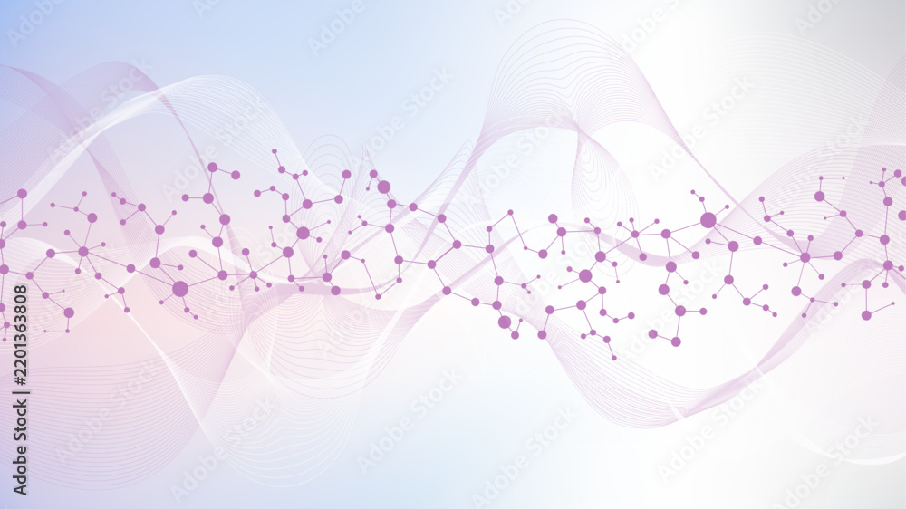 Obraz premium Structure molecule and communication Dna, atom, neurons. Science concept for your design. Connected lines with dots. Medical, technology, chemistry, science background. illustration.