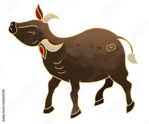 Illustration of a buffalo for the Vietnamese Lunar New Year (Tet), traditional Tet, and the 12 zodiac animals.