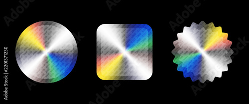 Holographic Security Sticker Set, Rainbow Seals and Warranty Void Labels. Vector Mockup