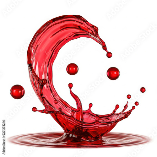 Dynamic Red Liquid Splash with Flying Droplets and Rippling Surface