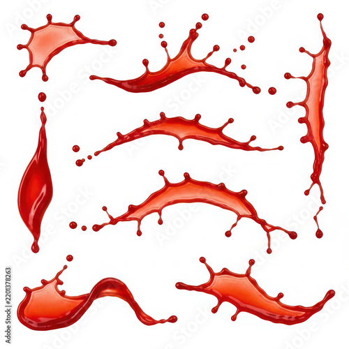 Dynamic Red Liquid Splashes Set for Creative Beverage Marketing and Graphic Design