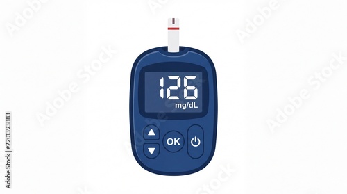 Portable blue digital blood glucose monitor showing high sugar levels as isolated icon on white background