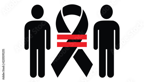 World aids day two human figures with black ribbon and red equality sign