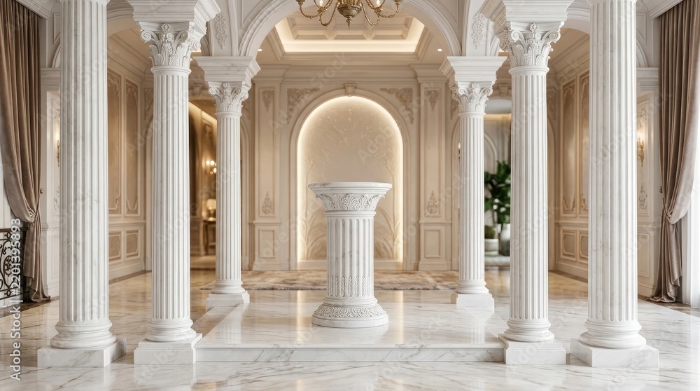Fototapeta premium A grand, opulent interior with marble columns, arches, and intricate details.