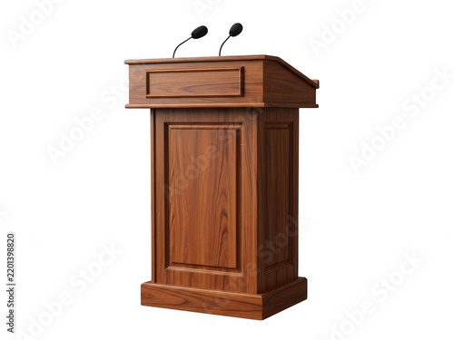 Wooden podium with microphone on stage