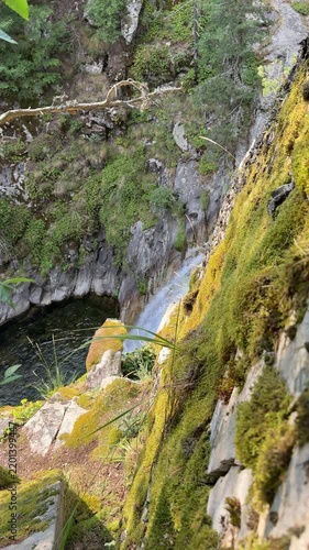 Mossy Rocky Gorge Wall Above Mountain Water Basin