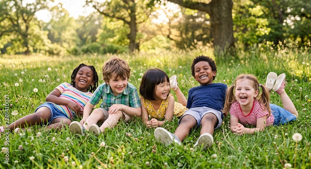 Fototapeta premium Happy Children Relaxing In Nature