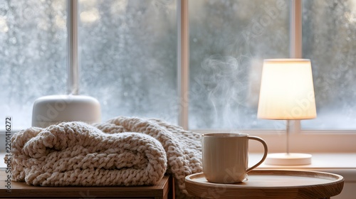 A warm lifestyle object composition representing the transition from autumn into colder indoor weather.