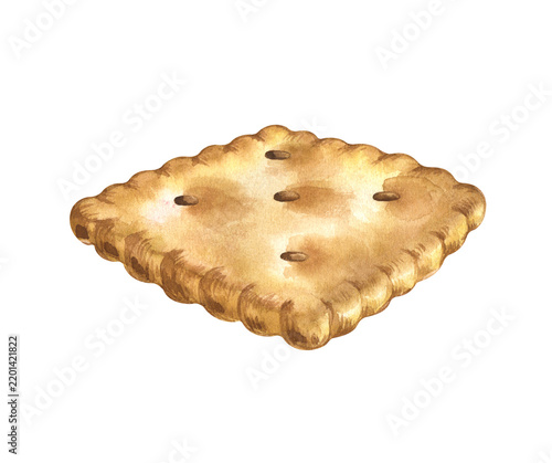 Watercolor square cracker cookie hand painted isolated on white background. For bakery branding, snack packaging, recipe books, menus, and culinary design.
