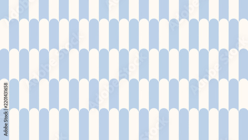 Pastel Blue Scalloped Arch Stripe Pattern, Geometric Scale Tile Texture Seamless Background on Cream, Vector Illustration   