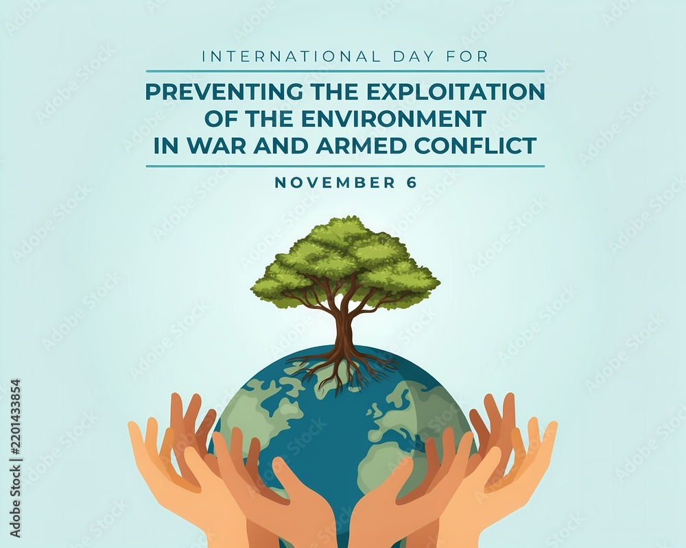 Obraz premium International day for preventing the exploitation of the environment in war and armed conflict poster
