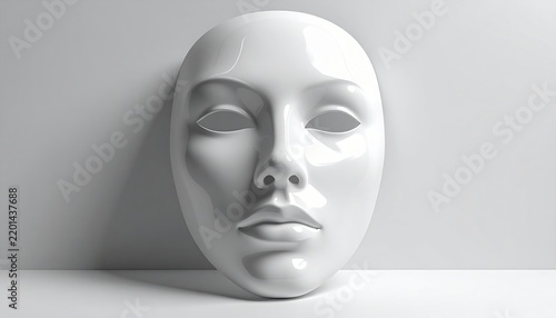 Plain white expressionless face mask with smooth minimalist surface