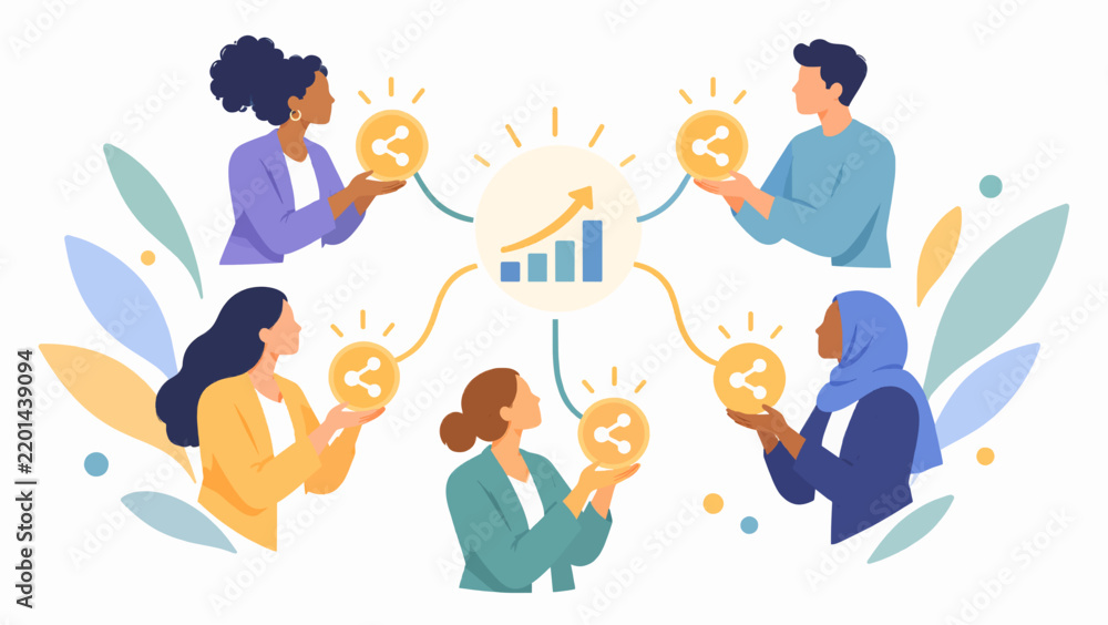 Fototapeta premium Startup equity shares team ownership flat vector art