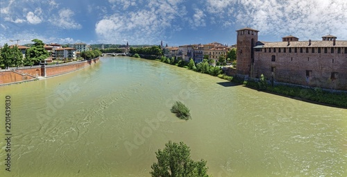 River Adige with Ponte della Vittoria, Ponte Scaligero, Verona, Veneto, Italy