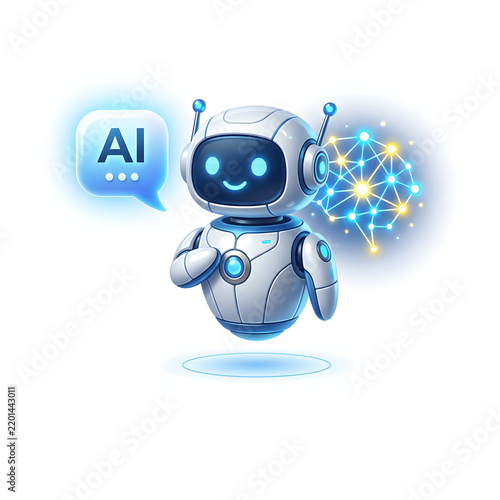 Friendly robot with ai brain illustration