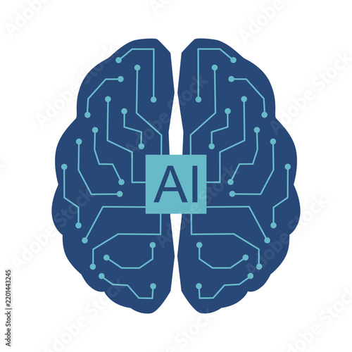 Concept of Artificial intelligence. AI digital brain on the circuit motherboard. Futuristic technology background. Vector illustration for banner and web template.