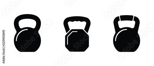 kettlebell designs illustrated in simple black and white vector style for fitness and exercise graphics
