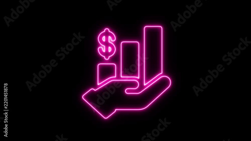 Glowing Neon Money Growth Animation for Finance on Black Background