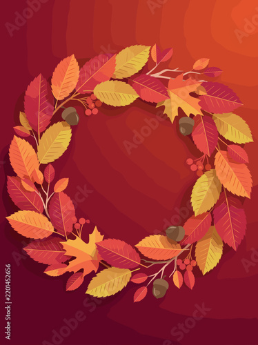 Autumn leaves wreath vector illustration
