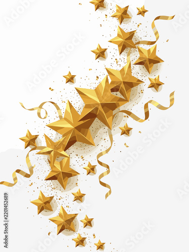 Golden stars and ribbons festive decoration background