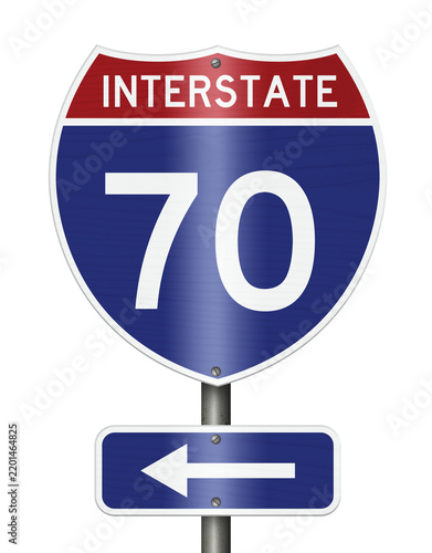 American Interstate I70 sign isolated on white for transportation