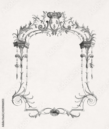 18th century ornamental frame surmounted by the French royal coat of arms