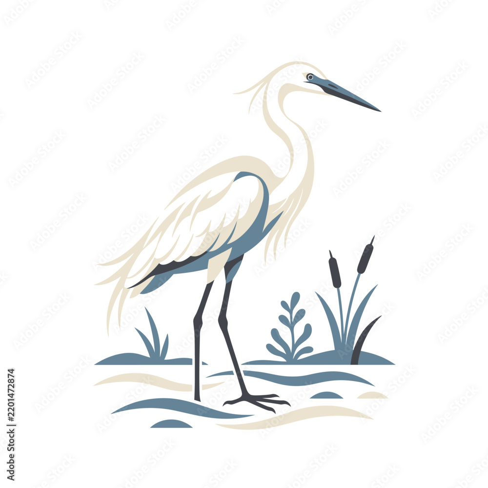 Fototapeta premium Elegant White Egret Heron Bird Standing Isolated Transparent Background Nature